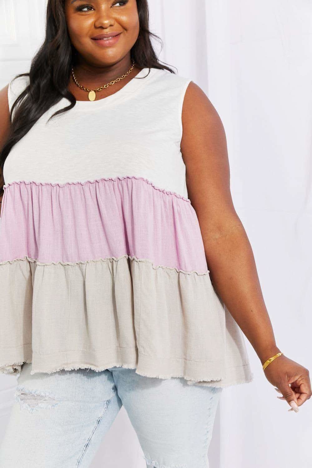 White Birch Full Size Watching the Sunset Color Block Babydoll Top - SwagglyLife Home & Fashion