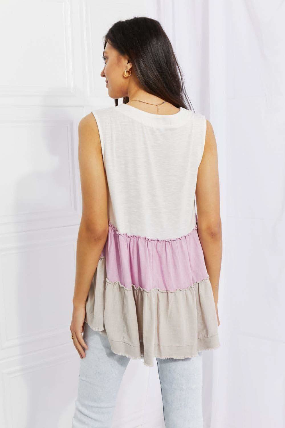 White Birch Full Size Watching the Sunset Color Block Babydoll Top - SwagglyLife Home & Fashion