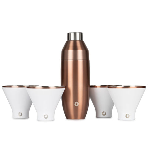 Snowfox Stainless Steel Cocktail Shaker and Martini Glass Set, Gold and White in GoldandWhite - Cocktail shaker photo