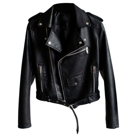 Women’s Black Real Sheepskin Belted Slim Fit Biker Jacket | Real Leather in - Coats & Jackets photo