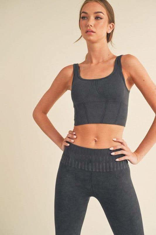 Women's Stone Washed Ribbed Matching Yoga Set - SwagglyLife Home & Fashion