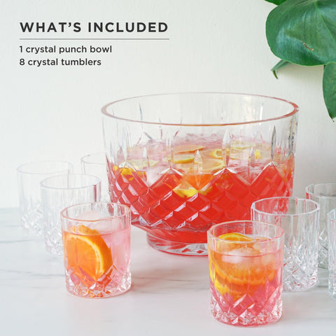Viski Admiral Crystal Punch Bowl and Tumbler Set