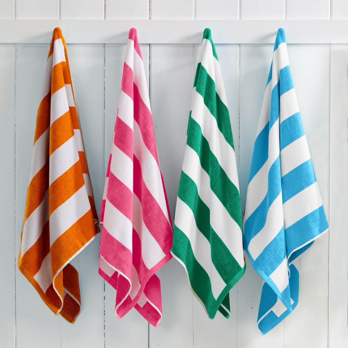 Cotton Velour Cabana Stripe Beach Towel - Novia Collection in 4 Pack- 30" x 60" Multi - Pink, Green, Air Blue, Orange - photo