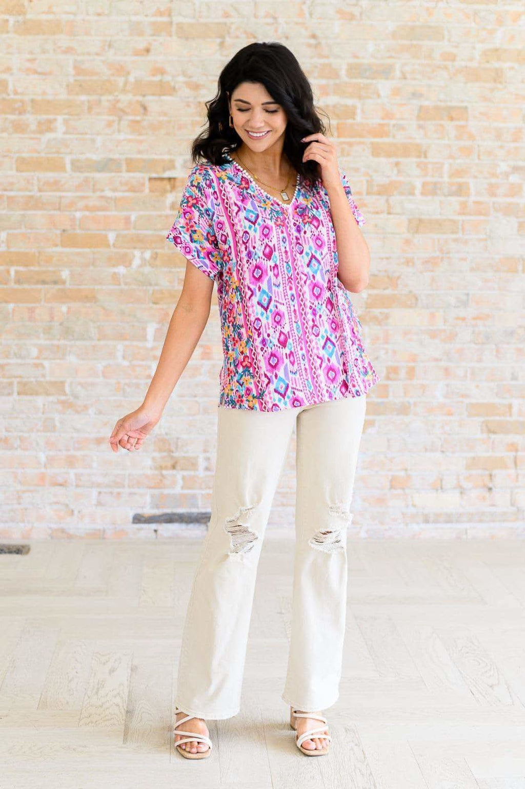 Yours Truly, V-Neck Top in Magenta - SwagglyLife Home & Fashion
