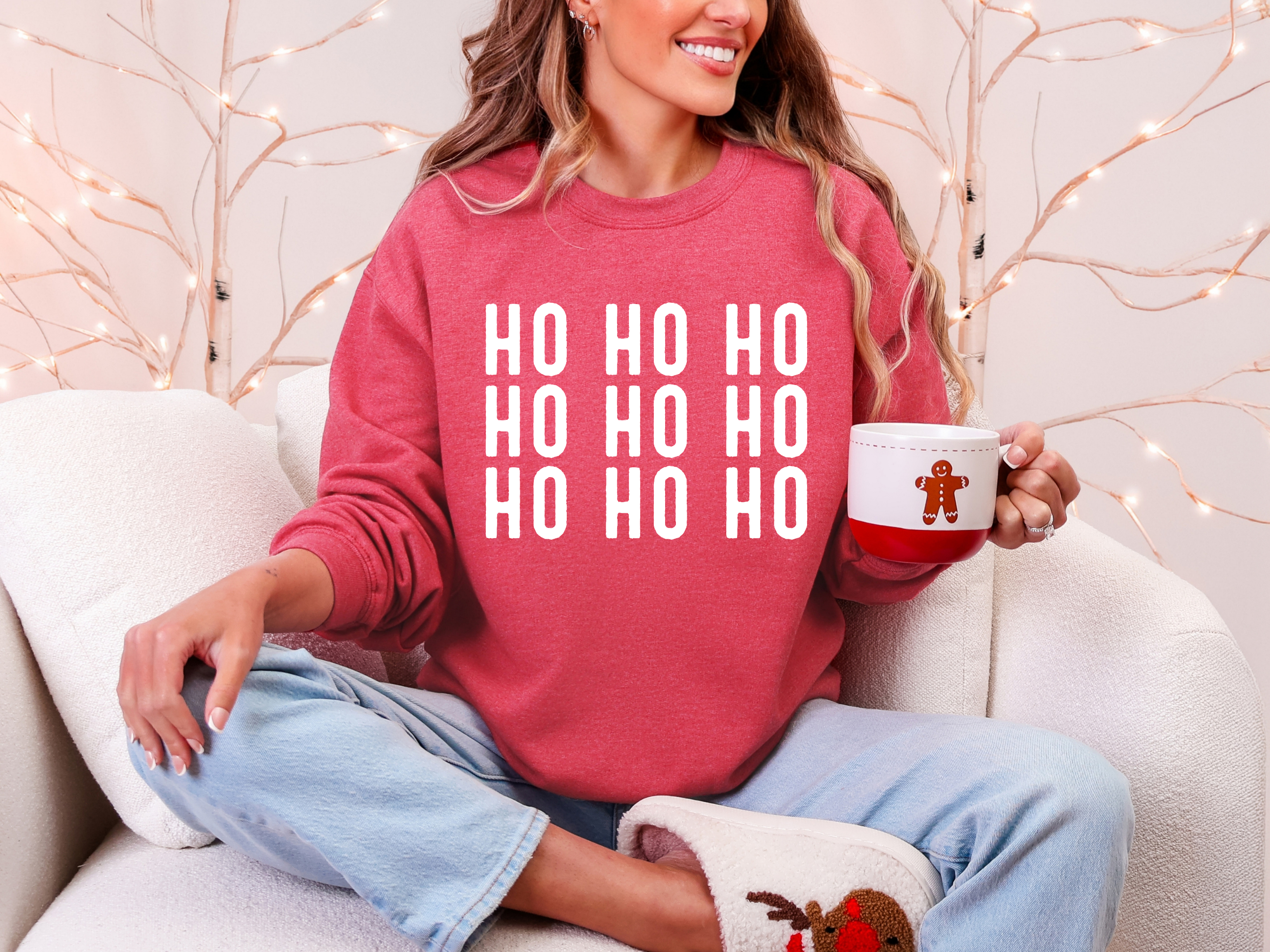 Ho Ho Ho Stacked Graphic Tee and Sweatshirt in - Womens photo