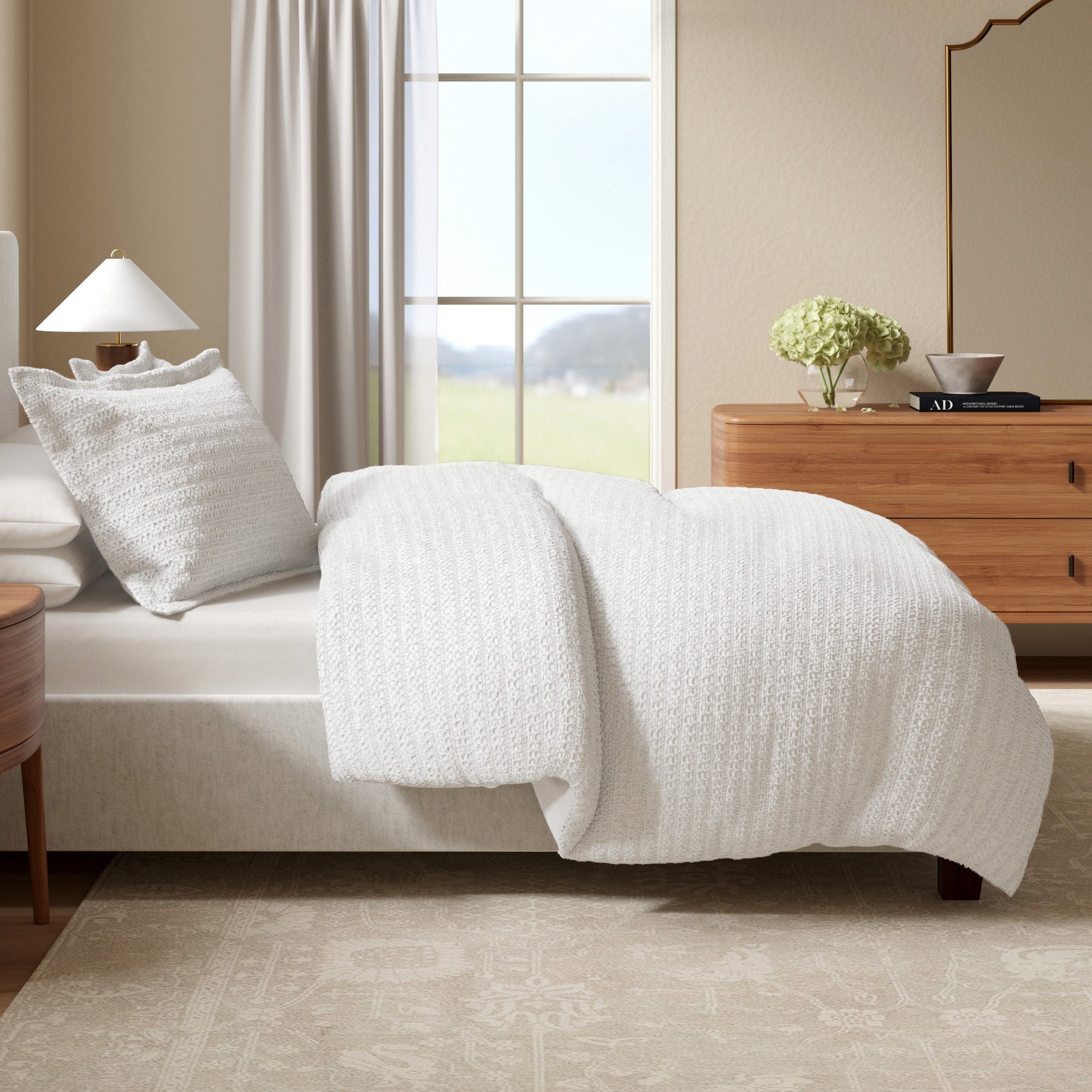 100% Cotton Honeycomb Waffle Duvet Set - Mattea Collection in White - Duvet photo