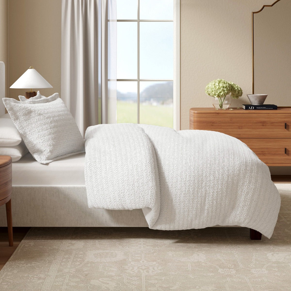 100% Cotton Honeycomb Waffle Duvet Set - Mattea Collection in White - Duvet photo