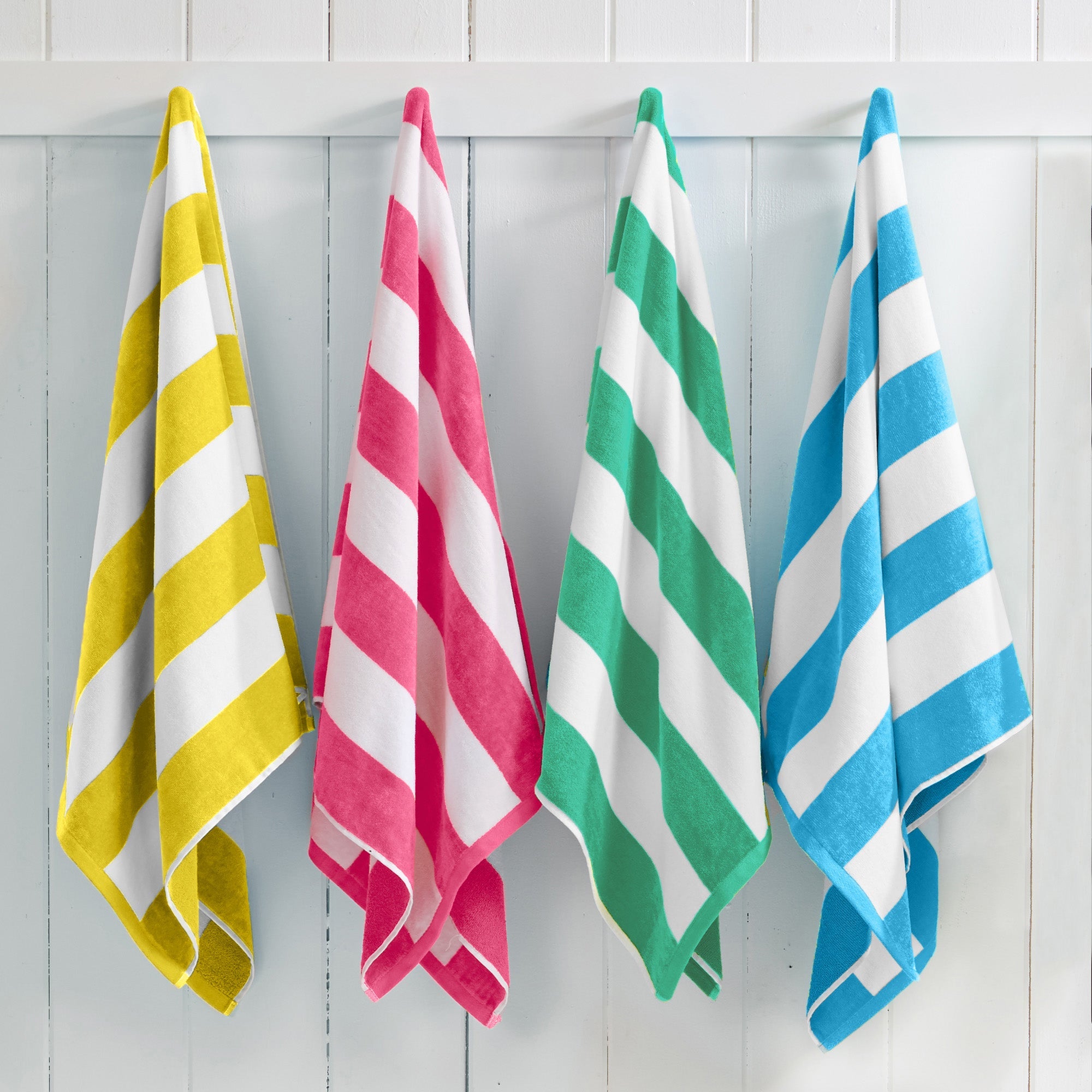 Cotton Velour Cabana Stripe Beach Towel - Novia Collection in 4 Pack- 30" x 60" Multi - air blue, yellow, teal, pink - photo