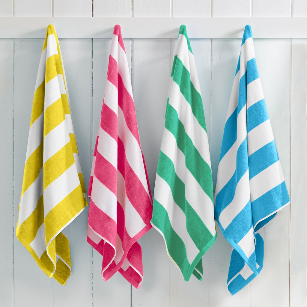 Cotton Velour Cabana Stripe Beach Towel - Novia Collection in 4 Pack- 30" x 60" Multi - air blue, yellow, teal, pink - photo