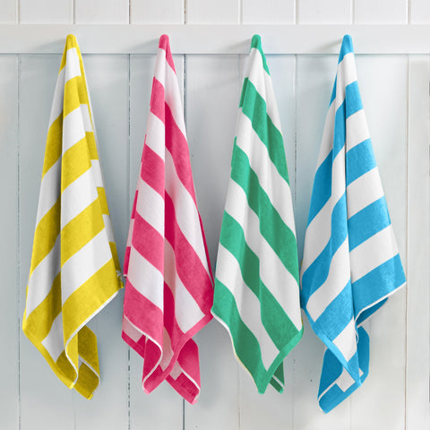 Cotton Velour Cabana Stripe Beach Towel - Novia Collection in 4 Pack- 30" x 60" Multi - air blue, yellow, teal, pink - photo