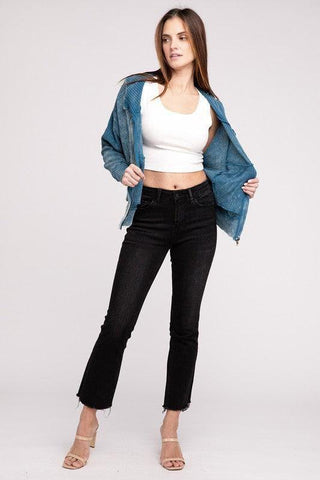 ZENANA Acid Wash Cotton Waffle Hooded Zip-Up Jacket - SwagglyLife Home & Fashion
