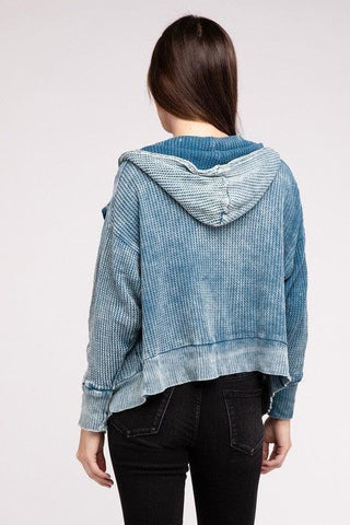 ZENANA Acid Wash Cotton Waffle Hooded Zip-Up Jacket - SwagglyLife Home & Fashion