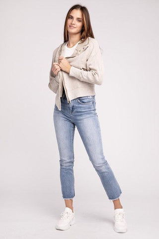 ZENANA Acid Wash Cotton Waffle Hooded Zip-Up Jacket - SwagglyLife Home & Fashion