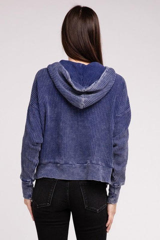 ZENANA Acid Wash Cotton Waffle Hooded Zip-Up Jacket - SwagglyLife Home & Fashion