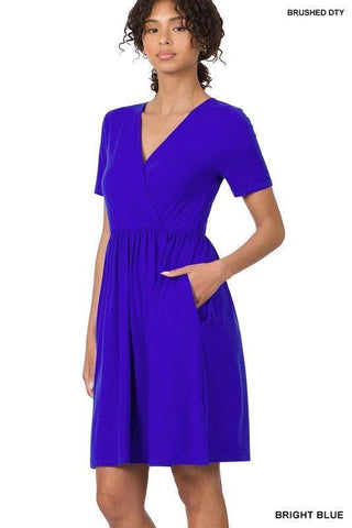 ZENANA Brushed DTY Buttery Soft Fabric Surplice Dress - SwagglyLife Home & Fashion