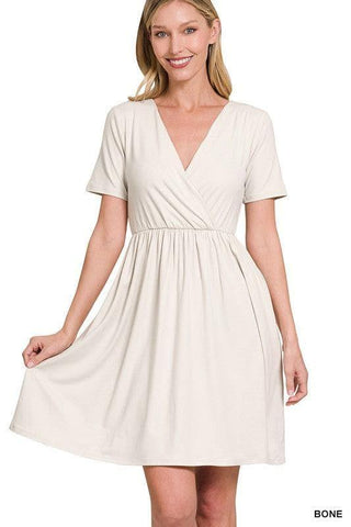 ZENANA Brushed DTY Buttery Soft Fabric Surplice Dress - SwagglyLife Home & Fashion