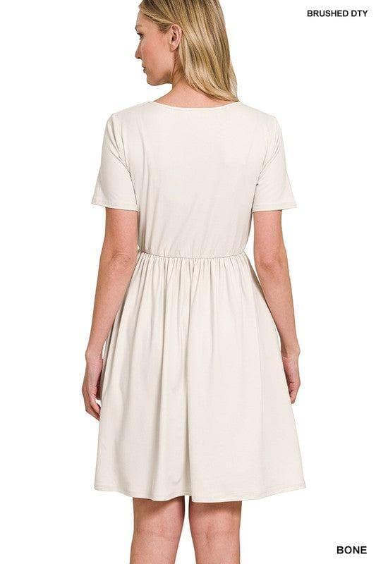 ZENANA Brushed DTY Buttery Soft Fabric Surplice Dress - SwagglyLife Home & Fashion