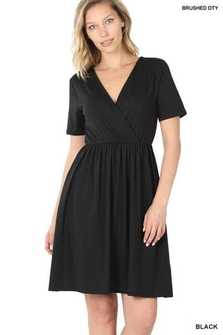 ZENANA Brushed DTY Buttery Soft Fabric Surplice Dress - SwagglyLife Home & Fashion