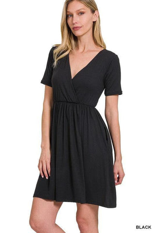 ZENANA Brushed DTY Buttery Soft Fabric Surplice Dress - SwagglyLife Home & Fashion
