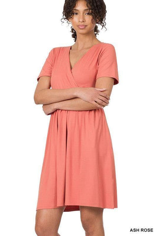 ZENANA Brushed DTY Buttery Soft Fabric Surplice Dress - SwagglyLife Home & Fashion