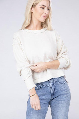 ZENANA Brushed Melange Hacci Oversized Sweater, 6 Colors - SwagglyLife Home & Fashion