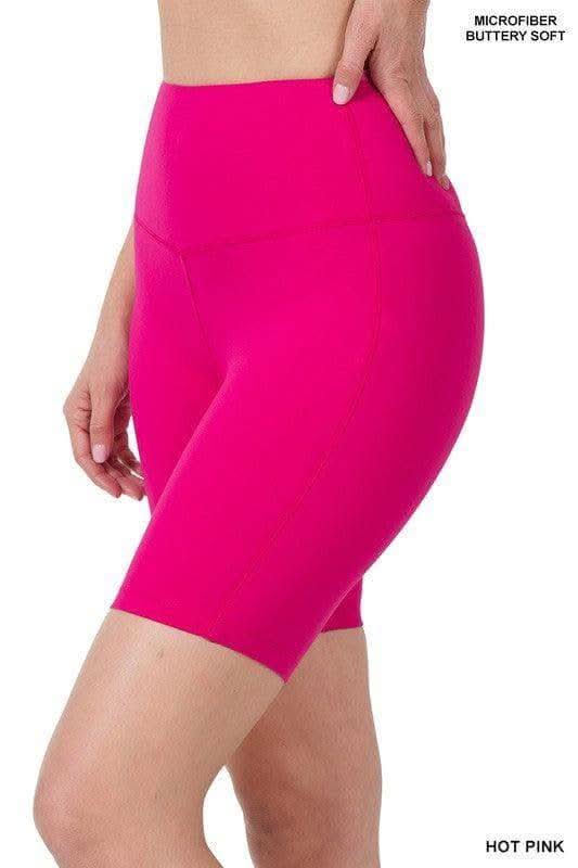 ZENANA Brushed Wide Waistband Biker Shorts, 4 Colors in HOT PINK - Activewear photo