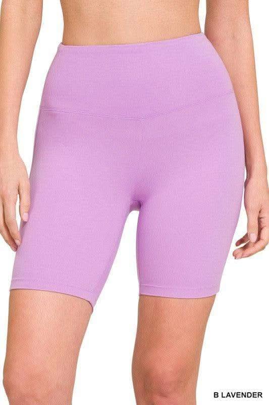 ZENANA Brushed Wide Waistband Biker Shorts, 4 Colors in B LAVENDER - Activewear photo
