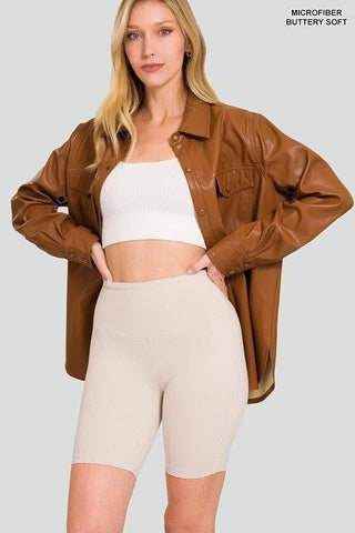 ZENANA Brushed Wide Waistband Biker Shorts - SwagglyLife Home & Fashion