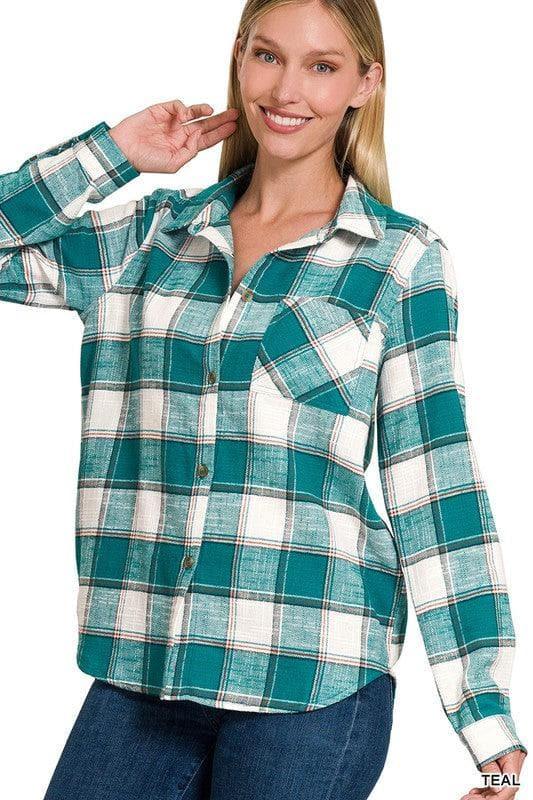 ZENANA Cotton Plaid Shacket with Front Pocket, 6 Colors - SwagglyLife Home & Fashion