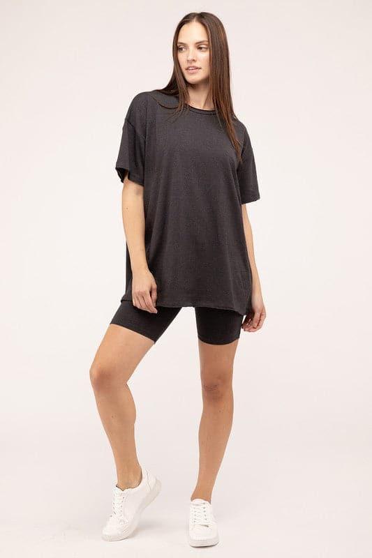 Zenana Cotton Round Neck Top & Biker Shorts Set - SwagglyLife Home & Fashion