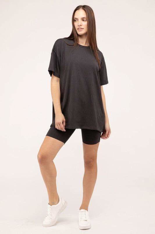 Zenana Cotton Round Neck Top & Biker Shorts Set - SwagglyLife Home & Fashion