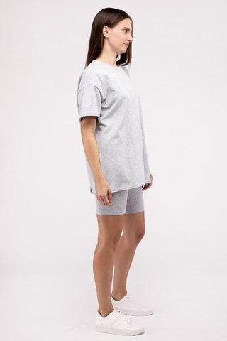Zenana Cotton Round Neck Top & Biker Shorts Set - SwagglyLife Home & Fashion