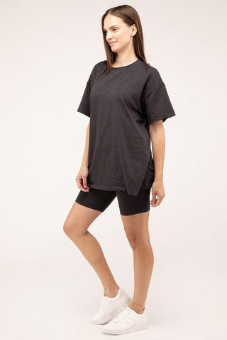 Zenana Cotton Round Neck Top & Biker Shorts Set - SwagglyLife Home & Fashion