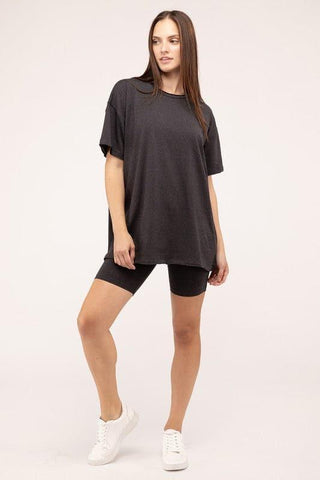 Zenana Cotton Round Neck Top & Biker Shorts Set - SwagglyLife Home & Fashion