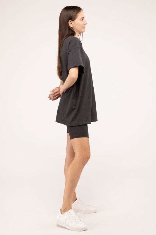 Zenana Cotton Round Neck Top & Biker Shorts Set - SwagglyLife Home & Fashion