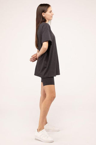 Zenana Cotton Round Neck Top & Biker Shorts Set - SwagglyLife Home & Fashion