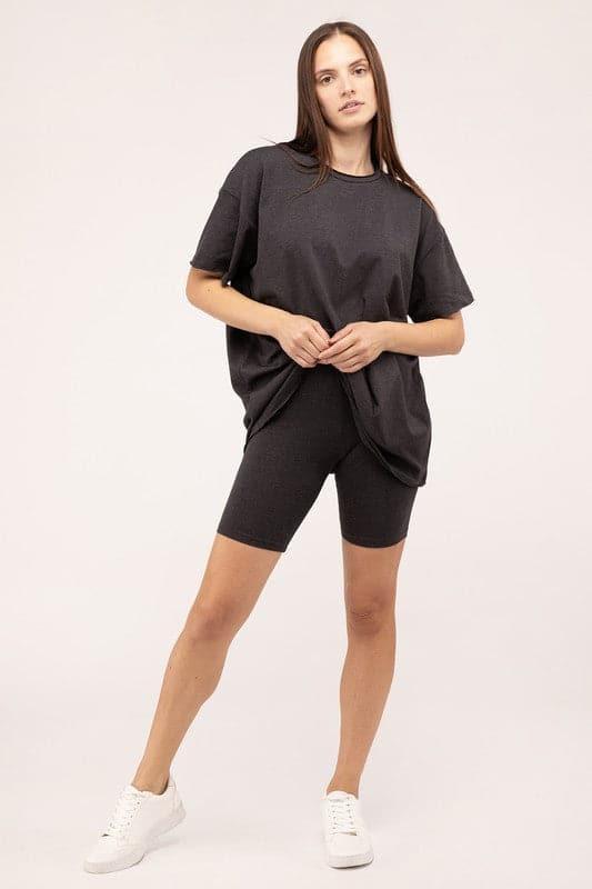 Zenana Cotton Round Neck Top & Biker Shorts Set - SwagglyLife Home & Fashion
