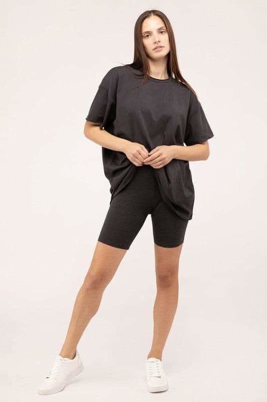 Zenana Cotton Round Neck Top & Biker Shorts Set - SwagglyLife Home & Fashion