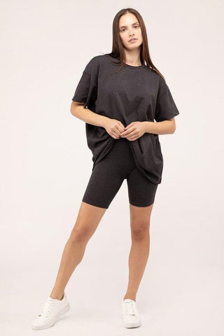Zenana Cotton Round Neck Top & Biker Shorts Set - SwagglyLife Home & Fashion