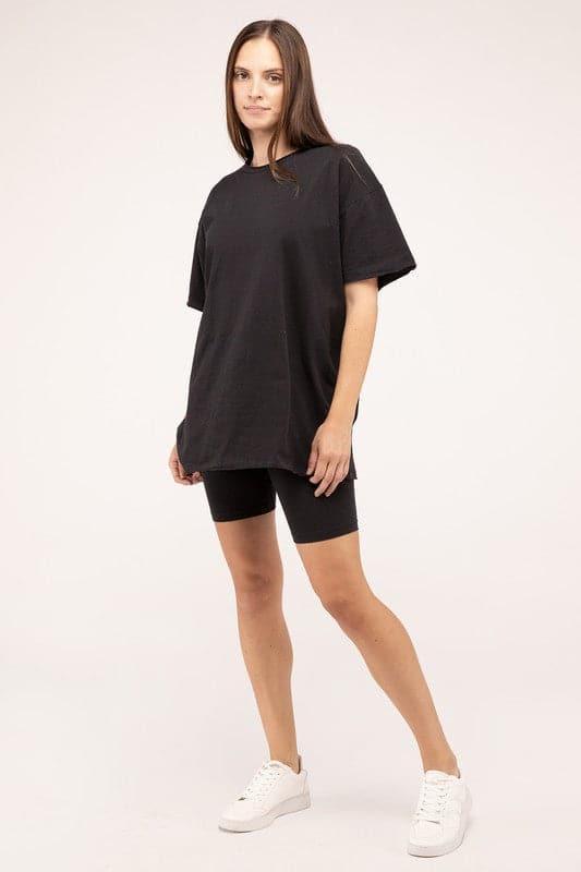 Zenana Cotton Round Neck Top & Biker Shorts Set - SwagglyLife Home & Fashion