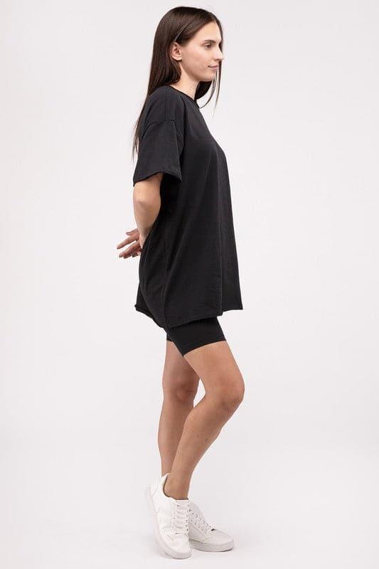Zenana Cotton Round Neck Top & Biker Shorts Set - SwagglyLife Home & Fashion