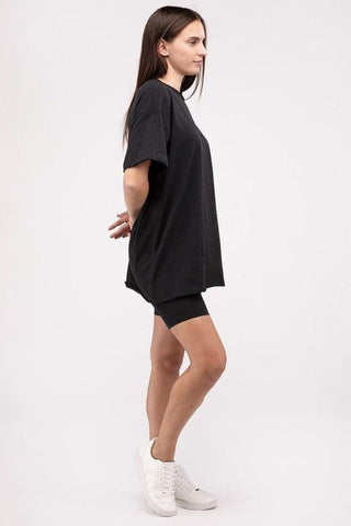 Zenana Cotton Round Neck Top & Biker Shorts Set - SwagglyLife Home & Fashion