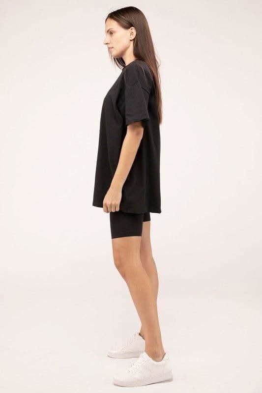 Zenana Cotton Round Neck Top & Biker Shorts Set - SwagglyLife Home & Fashion