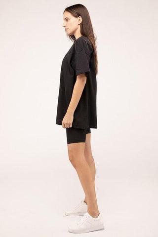 Zenana Cotton Round Neck Top & Biker Shorts Set - SwagglyLife Home & Fashion