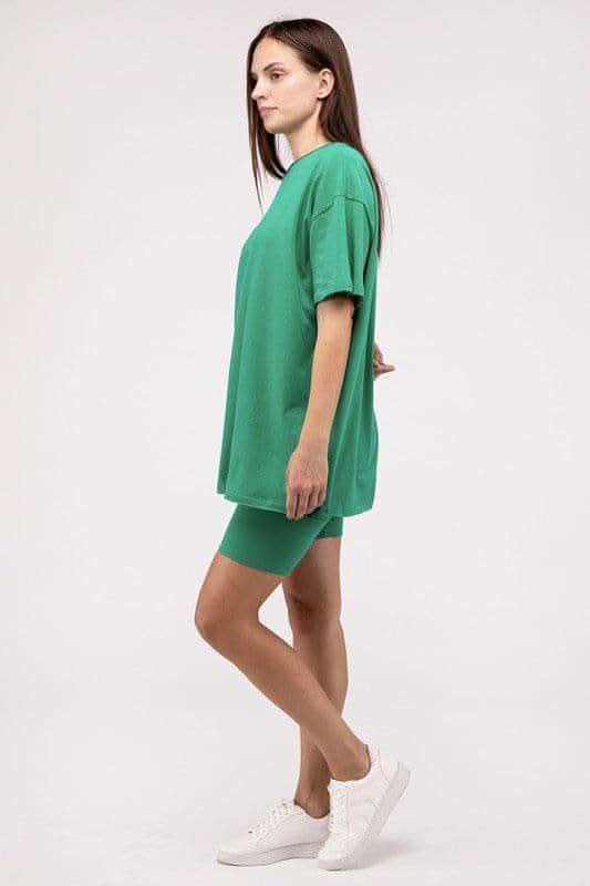 Zenana Cotton Round Neck Top & Biker Shorts Set - SwagglyLife Home & Fashion