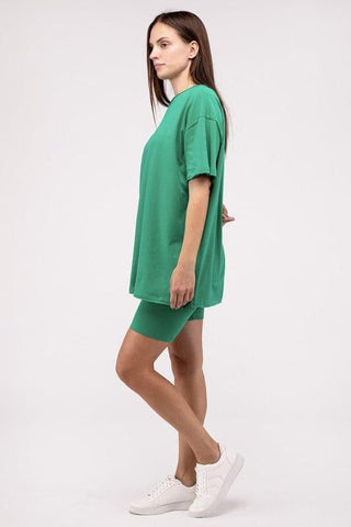 Zenana Cotton Round Neck Top & Biker Shorts Set - SwagglyLife Home & Fashion