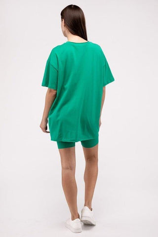 Zenana Cotton Round Neck Top & Biker Shorts Set - SwagglyLife Home & Fashion