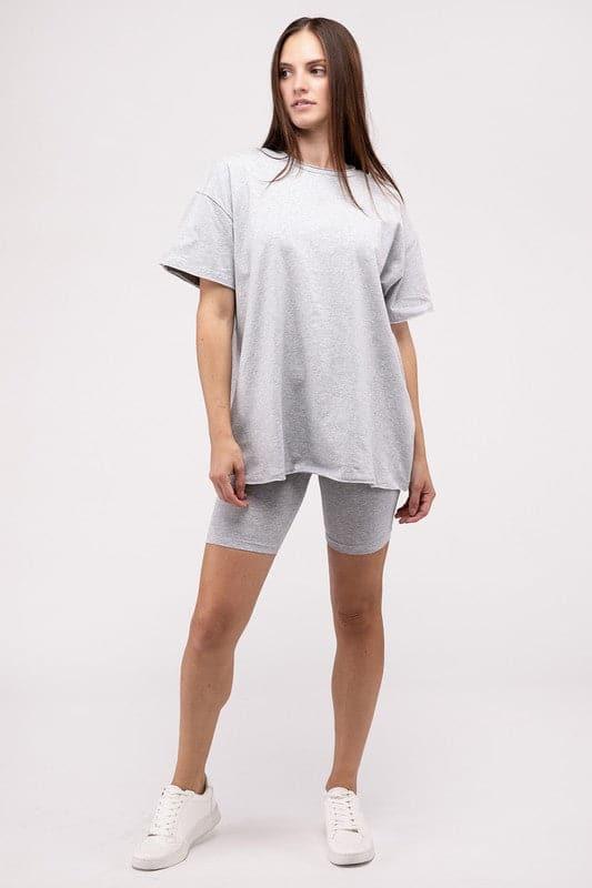 Zenana Cotton Round Neck Top & Biker Shorts Set - SwagglyLife Home & Fashion