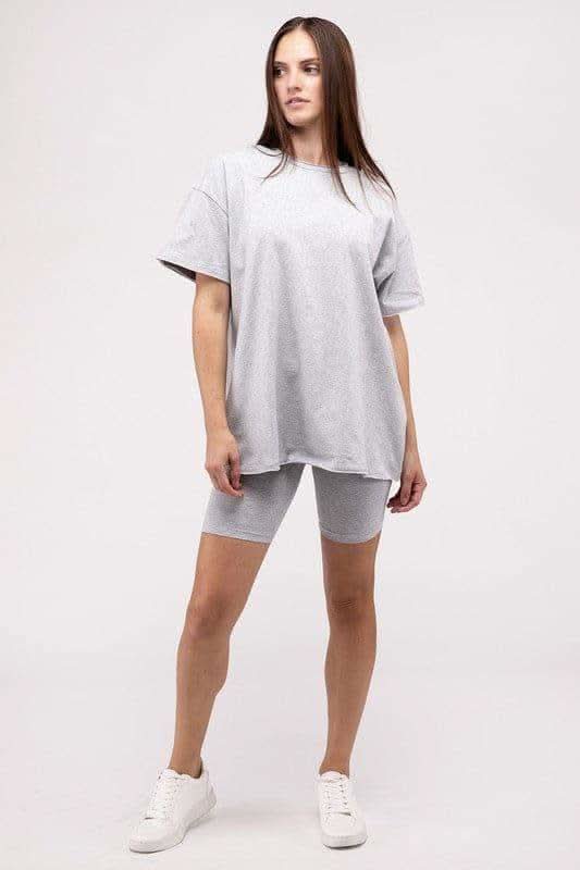 Zenana Cotton Round Neck Top & Biker Shorts Set - SwagglyLife Home & Fashion