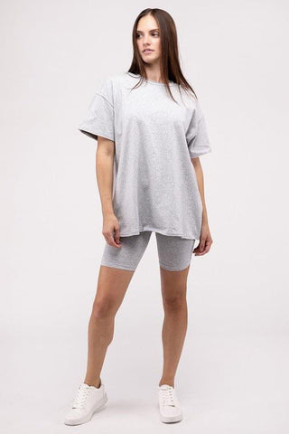 Zenana Cotton Round Neck Top & Biker Shorts Set - SwagglyLife Home & Fashion